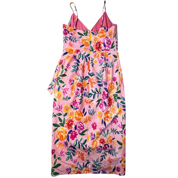 LOVERS + FRIENDS Orchid Dress Sunset Floral Wrap Midi Dress Linen Blend Medium - Picture 12 of 14